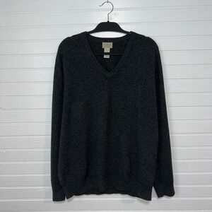 L.L. Bean Vintage Dark Gray 100% Lambswool V-Neck Sweater Large